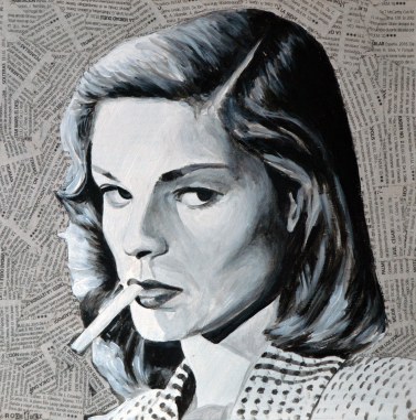 Lauren Bacall es Vivian Rutledge en “The big sleep”/”El sueño eterno”. Howard Hawks, 1946. ￼ 25X25 cm. Acrílico y collage sobre tabla. DISPONIBLE ￼￼