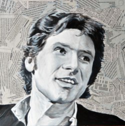 Harrison Ford es Han Solo en “Star Wars”. George Lucas. 1977 25x25 cm. Acrílico y collage sobre tabla. VENDIDO