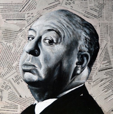 Sir Alfred Joseph Hitchcock (1899-1980) fue un director y productor británico. Dirigió más de 50 películas a lo largo de seis décadas. 25x25 cm. Acrílico y collage sobre tabla. VENDIDO