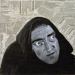 Marty Feldman es Igor en "Young Frankenstein"/ "El jovencito Frankenstein". Mel Brooks. 1974 25x25 cm. Acrílico y collage sobre tabla. VENDIDO