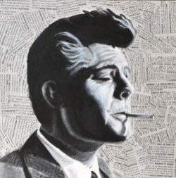 Marcello Mastroianni es Marcello Rubini en “La dolce vita”. Federico Fellini.1960. 25x25 cm. Acrílico y collage sobre tabla. VENDIDO