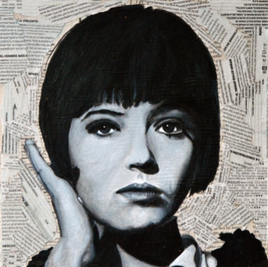 Anna Karina es Nana Kleinfrankenheim en "Vivre sa vie" / "Vivir su vida" Jean-Luc Godard. 1962 25x25 cm. Acrílico y collage sobre tabla. VENDIDO