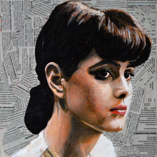 Sean Young es Rachel en "Blade Runner". Ridley Scott. 1982 25x25 cm. Acrílico y collage sobre tabla. VENDIDO