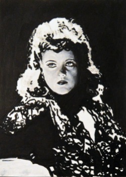 Simone Simon en “Cat people”/”La mujer pantera”. Jacques Tourneur.1942 13x18 cm. Acrílico sobre papel. VENDIDO