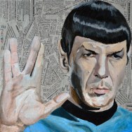 Leonard Simon Nimoy (Boston, 26 de marzo de 1931-Los Ángeles, 27 de febrero de 2015) fue un actor, director, poeta y fotógrafo conocido por su papel de Sr. Spock en Star Trek 25x25 cm. Acrílico y collage sobre tabla. VENDIDO